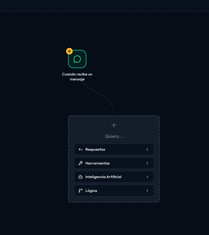 Editor visual vacío con el selector de disparador inicial