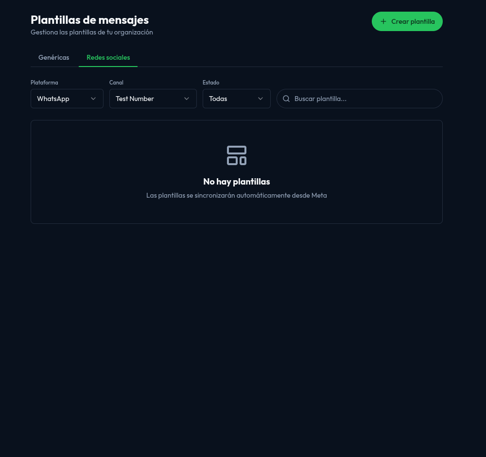 Listado de plantillas en la pestaña Redes sociales
